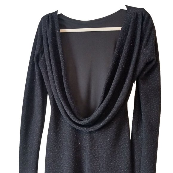 Tobi Black Sparkly Bodycon Longsleeve Mini Dress Draped Open Back Size M - Picture 2 of 12